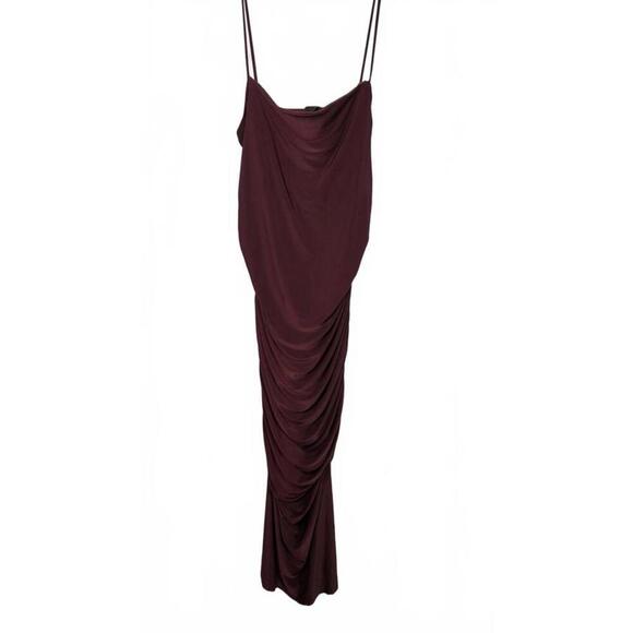 Windsor Women's Elegant Burgundy Ruched Formal Maxi Dress With Slit - Picture 3 of 7